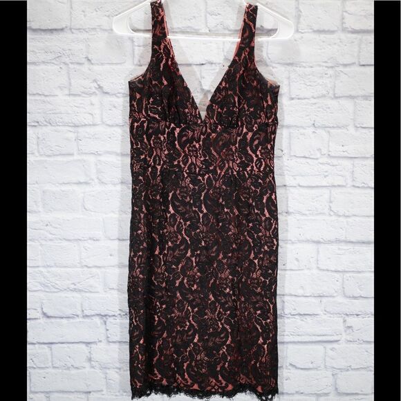 𝅺TRINA Turk • black and coral lace fitted dress - Picture 1 of 6
